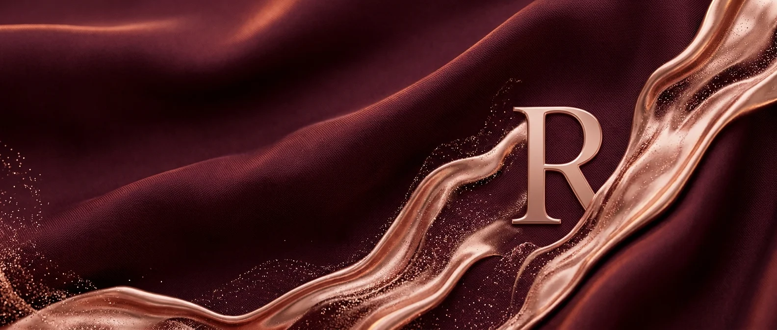 Raj Kiran Kaur logo featuring a stylized letter R in maroon and gold.